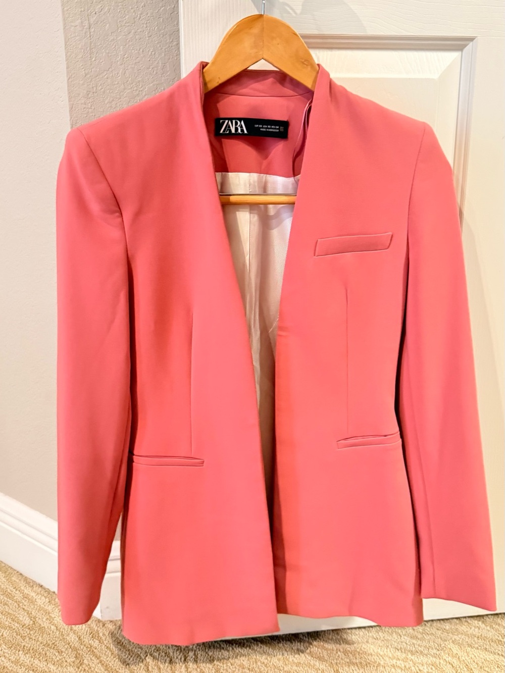 ZARA Pink Collarless Open Blazer